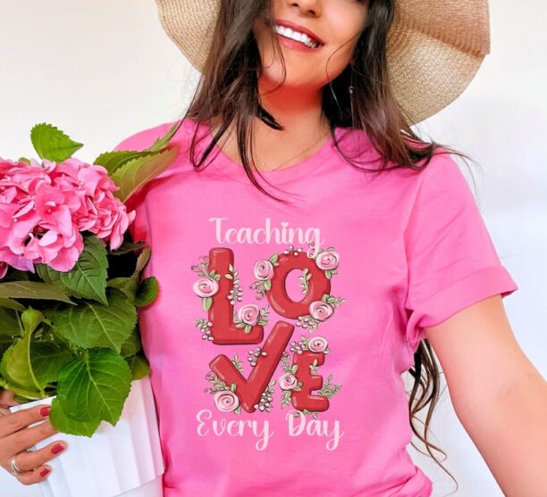 Teacher Valentines Day Shirt,Teaching Love Every Day T-Shirt Gift,Valentine's Teacher Team Crew Squad Shirts