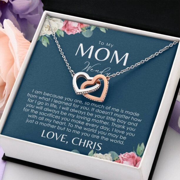 Mom Necklace Gift From Son - Personalized Message Card - Mama, Mum, Mommy Gift Ideas For Birthday, Christmas