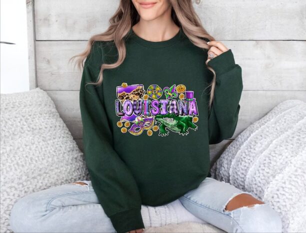 Mardi Gras Sweatshirt, Louisiana Mardi Gras Sweater, Scary Louisiana Crocodile Sweatshirt, Mardi Gras Gift