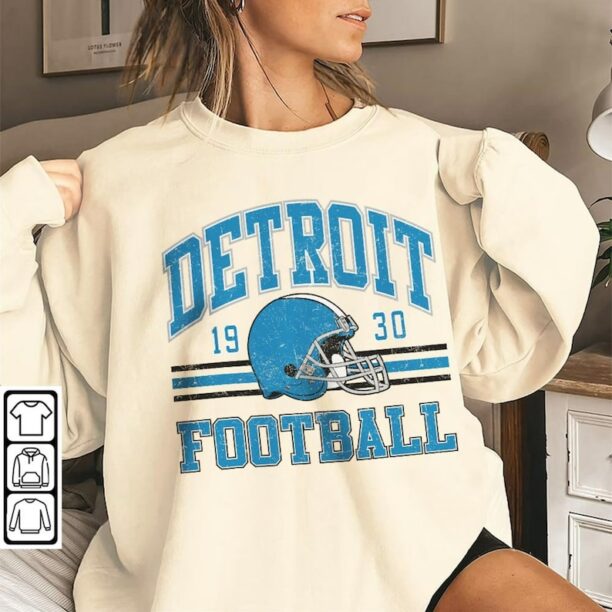 Detroit Football Sweatshirt, Shirt Retro Style 90s Vintage Unisex Crewneck, Graphic Tee Gift For Football Fan Sport