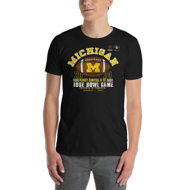 Michigan Wolverines Rose Bowl 2024 CFP Semi Football Vintage Short-Sleeve Unisex T-Shirt