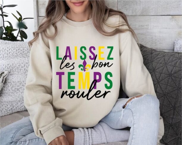 Mardi Gras Sweatshirt, Fleur De Lis Sweater, Mardi Gras Carnival Crewneck, Laissez Les Bon Temps Rouler Sweatshirt