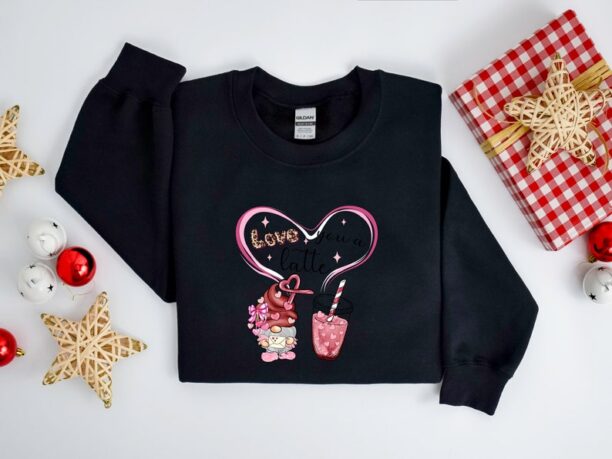 Love You a Latte Valentines Sweatshirt, Gnome heart Shirt,Valentines Day Shirts For Woman,Valentines Day Gift