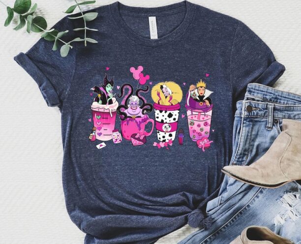 Disney Villains Coffee Latte Valentine Drinking Shirt, Maleficent Ursula Cruella Evil Queen, Valentine's Day Tee