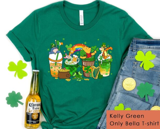 Winnie The Pooh Coffee Cup St Patrick's Day Shirt, Pooh Piglet Tigger Eeyore, Disney St Patty's Tee