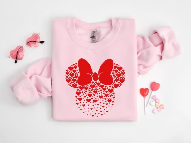 Minnie Ears With Heart Tshirt For Valentines Day, Disneyworld Valentines Travel Shirts