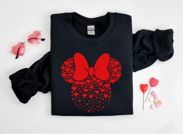 Minnie Ears With Heart Tshirt For Valentines Day, Disneyworld Valentines Travel Shirts