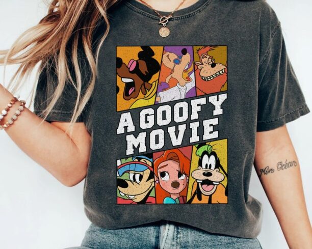 A Goofy Movie Characters Retro T-Shirt, Disney Roxanne Max Powerline Bobby Matching Tee