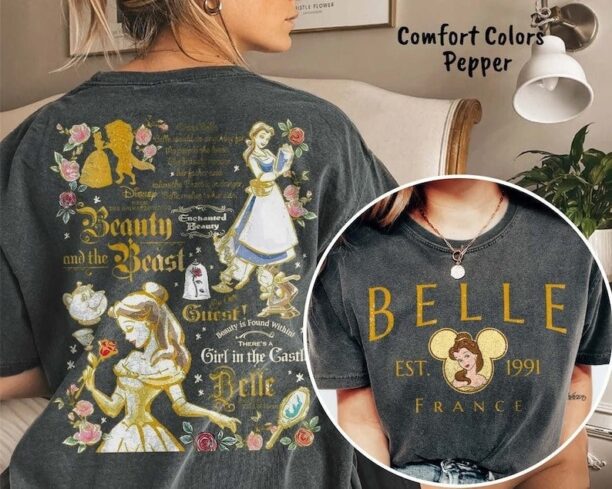 Two-sided Belle Comfort Colors Shirt, Beauty And The Beast Shirt, Disney Princess Shirt, Belle Princess Shirt