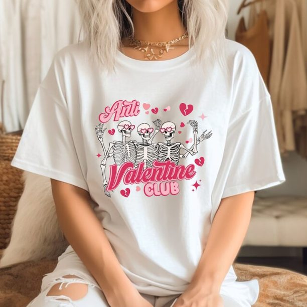 Comfort Colors® Anti Valentine Club T-Shirt, Valentine Shirt, Valentines Day Shirt, Skeleton Valentine Shirt