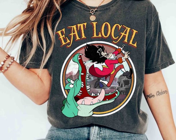 Funny Tick-Tock The Crocodile Captain Hook Eat Local Retro T-Shirt, Disney Peter Pan Tinker Bell Tee