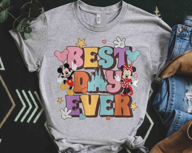 Vintage Disney Cute Mickey And Minnie Best Day Ever Retro T-shirt