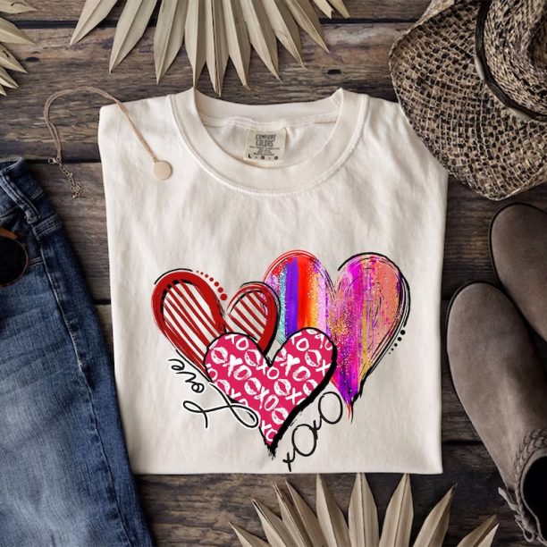 Comfort Colors® Love Shirt, Valentine Shirt, Valentine Day Shirt, Colorful Heart Valentine Shirt, Valentine Heart Shirt