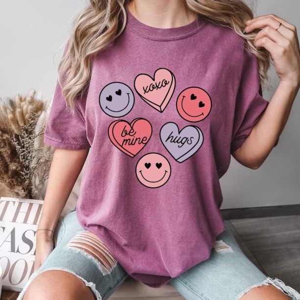 Comfort Colors® Smiles Candy Heart Valentine T-shirt, Heart Valentine Shirt, Smiles Valentines Day Shirt