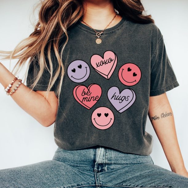 Comfort Colors® Smiles Candy Heart Valentine T-shirt, Heart Valentine Shirt, Smiles Valentines Day Shirt