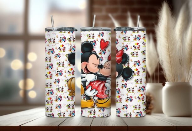 Adorable Disney Couple in Red and Yellow - Iconic Cartoon Mickey and Minnie Tumbler - Classic Couple Gifts for Magical