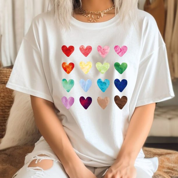 Comfort Colors® Valentine Colorful Heart T-Shirt, Valentines Day T-Shirt, Colorful Heart Shirt, Love Shirt