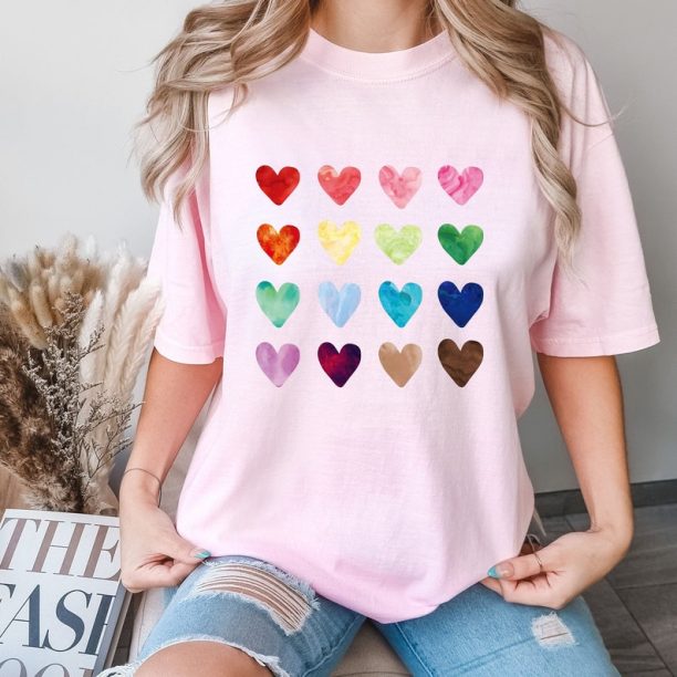 Comfort Colors® Valentine Colorful Heart T-Shirt, Valentines Day T-Shirt, Colorful Heart Shirt, Love Shirt