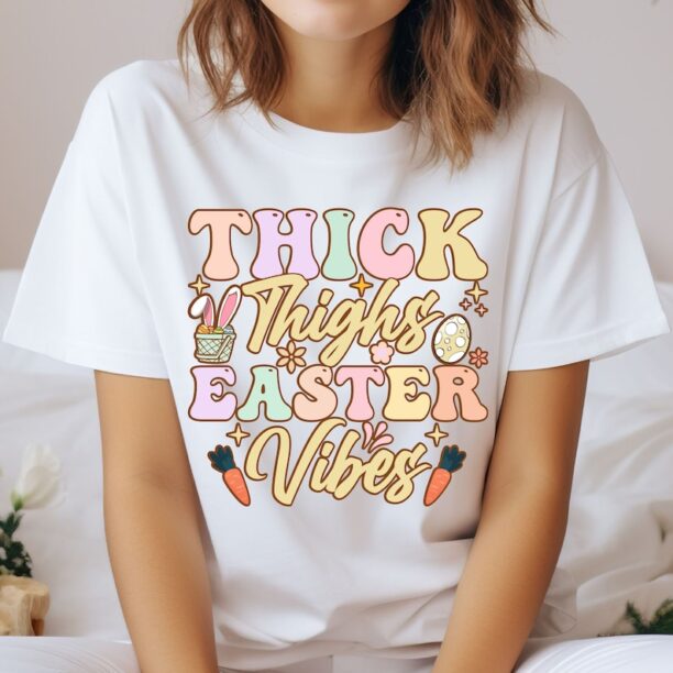 Retro Easter Shirt For Women Easter Vibes Sweatshirt Funny Easter Sweater Easter Day Hoodie Thick Thighs Easter Vibes T