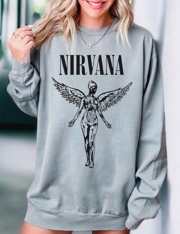 Nirvana Sweatshirt UNISEX Comfort Colors® 90s Vintage Band Shirt In Utero Crewneck Nirvana Tour Hoodie Kurt Cobain Rock