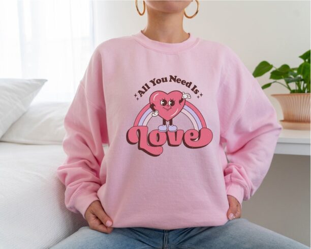 Cute Valentines Day Sweatshirt, Retro Love Hoodie, Hearts Sweatshirt, Valentines Day Sweater