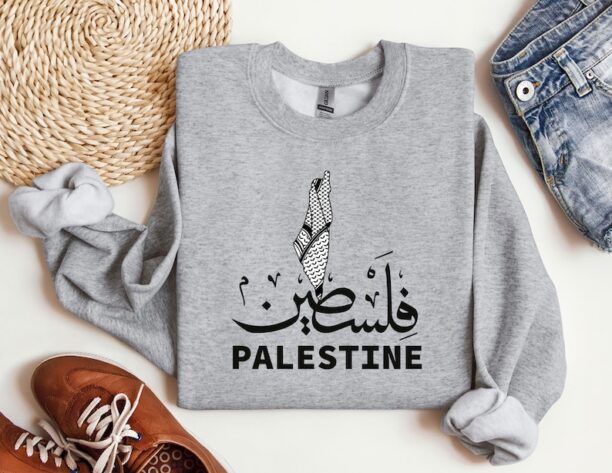 Palestine Map Sweatshirt, Arabic Crewneck, Kufiya Sweatshirt, Free Palestine Hoodie, Palestine Flag Crewneck