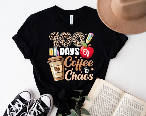 100 Days of Coffee and Chaos Shirt, 100 Days Student Shirt, 100th Day of School Celebration Shirt, Back To School Shirt