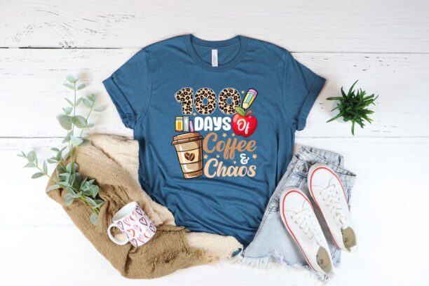 100 Days of Coffee and Chaos Shirt, 100 Days Student Shirt, 100th Day of School Celebration Shirt, Back To School Shirt