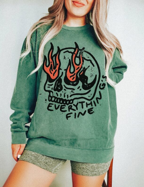 Everything's Fine Crewneck UNISEX Comfort Colors® Rock n Roll Vintage Rebel Moto Edgy Grunge Festival Oversized