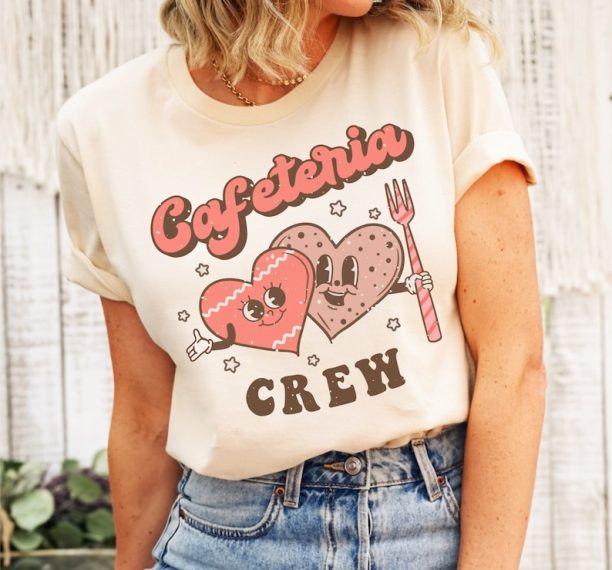 Cafeteria Crew Shirt, Groovy Lunch Lady Valentines Day Tee, Retro Heart Squad Tee, School Staff Matching Shirt