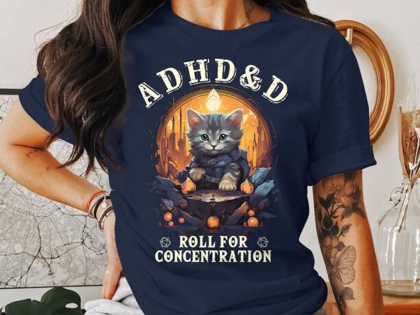 Dungeons and Dragons ADHD&D Roll for Concentration T-shirt, DnD Vintage Tee, Soft and Comfortable Unisex DnD Shirt