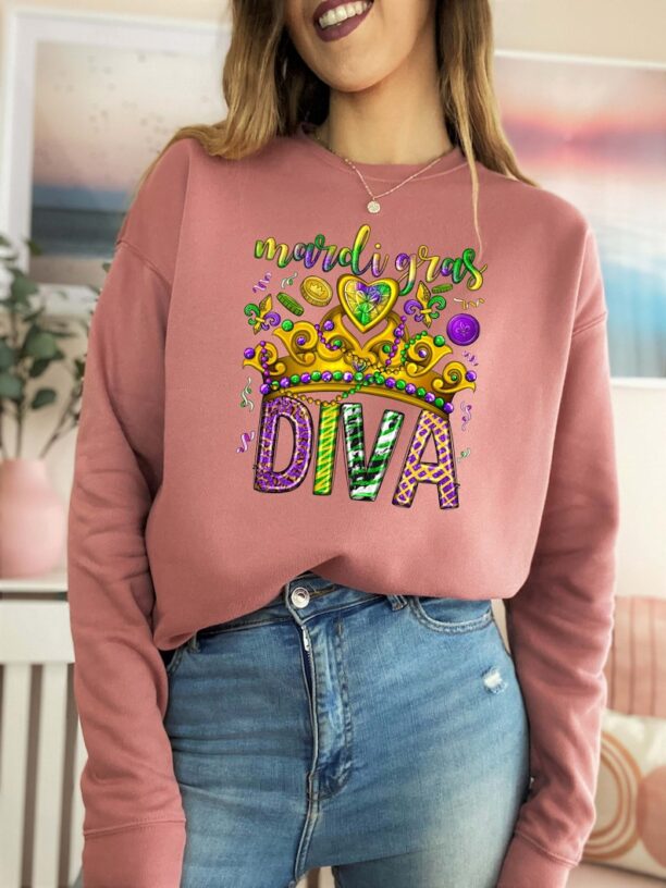 Mardi Gras Diva Sweatshirt, Mardi Gras Sweatshirt, Carnival Sweatshirt, Mardi Gras Alligator Sweatshirt