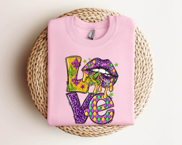 Mardi Lips Sweatshirt,Mardi Gras Sweatshirt,Lips Fleur De Lis Shirt,Fat Tuesday Sweatshirt, Flower de luce Sweatshirt