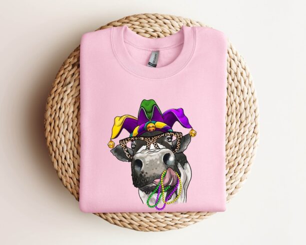 Mardi Gras Cow Sweatshirt, Highland Cow Mardi Gras Shirt, Cow Mardi Sweatshirt, Cute Cow Shirt