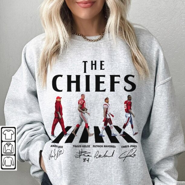 Chiefs Walking Abbey Road Signatures Football Shirt, Andy Reid, Travis Kelce, Patrick Mahomes, Chris Jones