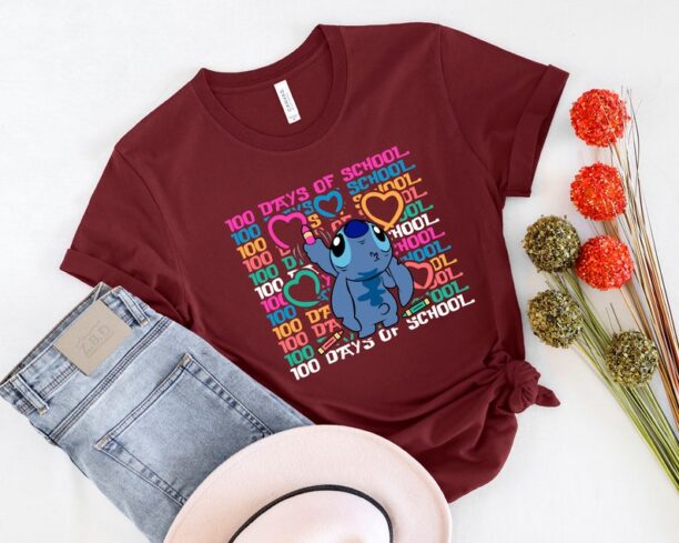 Disney School Matching Shirt,100th Day Of School Celebration Shirt, Stitch Back to School Shirt, Kindergarten Shirt