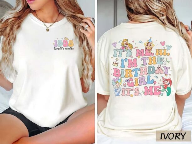 Two-sided Disney Birthday Girl Shirt, It's me Hi I am the Birthday Girl It's me, Disney Princess Birthday Shirt