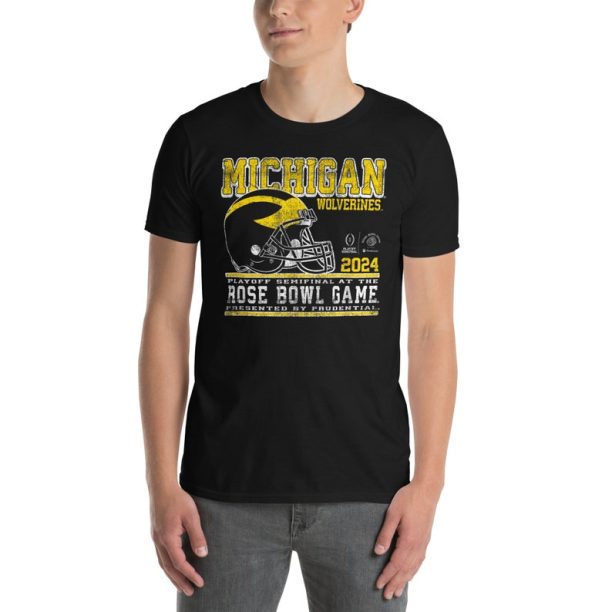 Michigan Wolverines Rose Bowl 2024 CFP Semi Football Retro Short-Sleeve Unisex T-Shirt