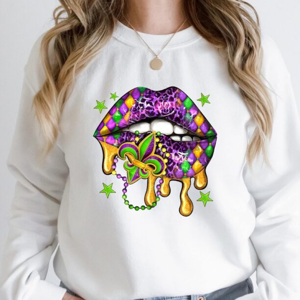 Mardi Gras Lips Sweatshirt - Mardi Gras Shirt - New Orleans Hoodie - NOLA Shirt - Fat Tuesday Shirt - Mardi Gras Shirt -