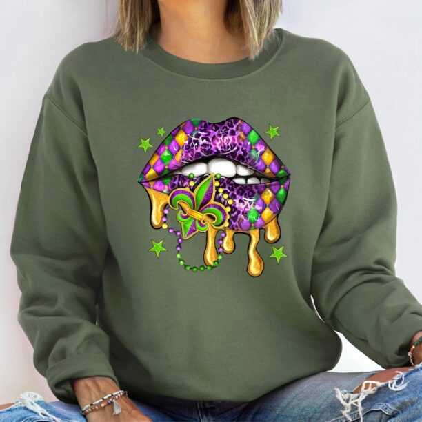 Mardi Gras Lips Sweatshirt - Mardi Gras Shirt - New Orleans Hoodie - NOLA Shirt - Fat Tuesday Shirt - Mardi Gras Shirt -