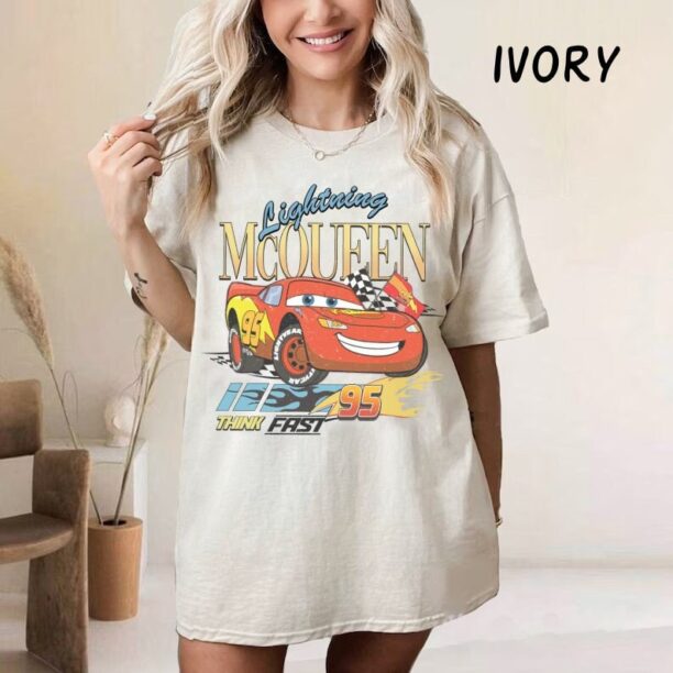 Retro Lightning Mcqueen 95 Think Fast Comfort Colors Shirt, Vintage Disney Cars Shirt, Cars Movie Shirt