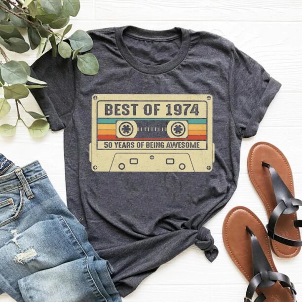 Vintage 1974 Limited Edition Cassette T-Shirt, 50th Birthday Shirt, 1974 Birthday Shirt, 50th Birthday Gift For Women