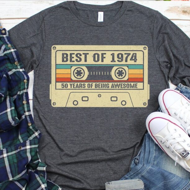 Vintage 1974 Limited Edition Cassette T-Shirt, 50th Birthday Shirt, 1974 Birthday Shirt, 50th Birthday Gift For Women