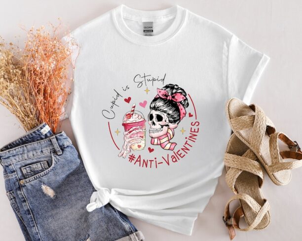 Anti Valentines Day Shirt, Cupid is Stupid Shirt, Single Valentine Shirt, Skeleton Valentine Shirt