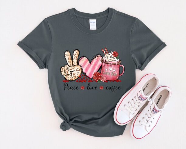 Peace Love Coffee T-Shirt, Coffee Gift Shirt, Women Shirt, Coffee Shirt, Coffee Lover Gift Shirt