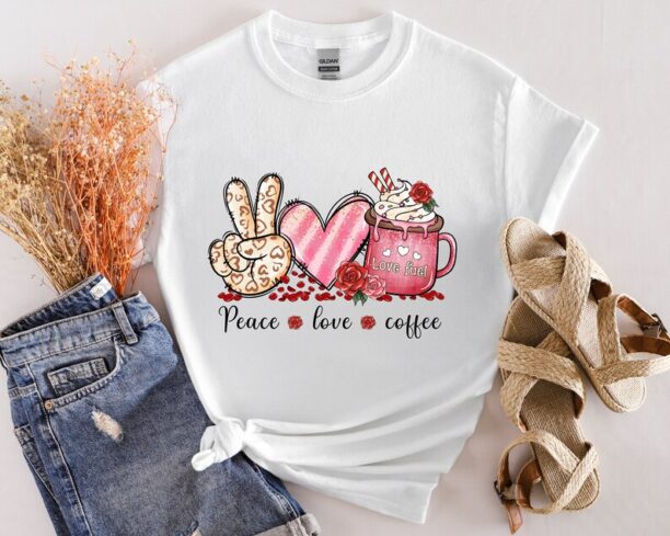 Peace Love Coffee T-Shirt, Coffee Gift Shirt, Women Shirt, Coffee Shirt, Coffee Lover Gift Shirt