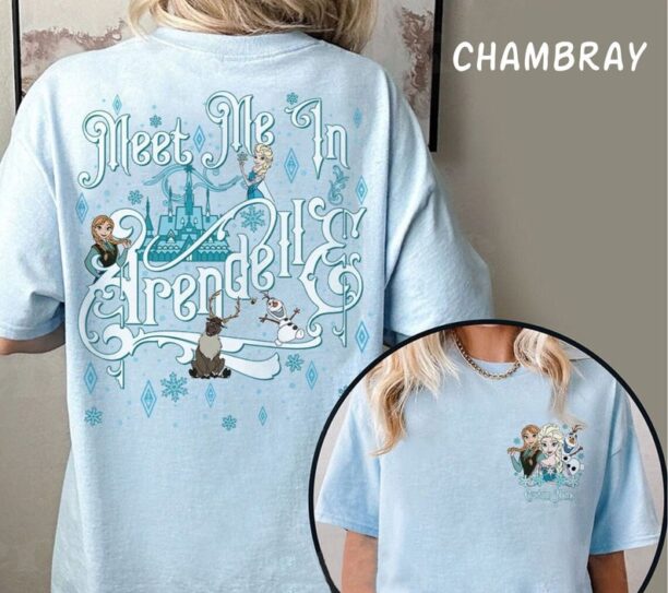 Two-sided Frozen Comfort Colors Shirt, Anna and Elsa Shirt, Meet Me In Arendelle, Olaf Shirt, Disney Princess Shirt