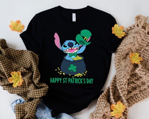 Happy St Patrick's Day Stitch Shirt,Disney Stitch Shamrock T-Shirt,Disney Lucky Tee,Patrick's Day Shirt,Disney Trip Tee