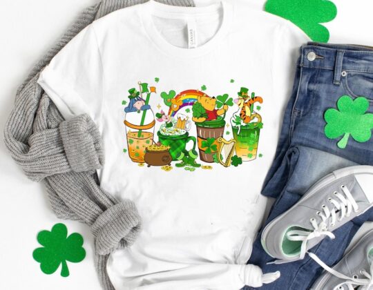 Winnie The Pooh Coffee Cup St Patrick's Day Shirt, Pooh Piglet Tigger Eeyore, Disney St Patty's Tee