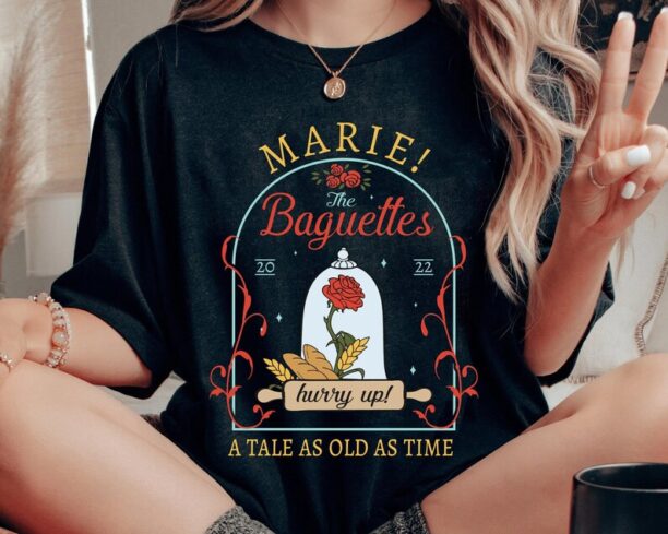 Retro Enchanted Rose Marie The Baguettes A Tale As Old As Time Shirt, Beauty and The Beast Disney Princess T-shirt